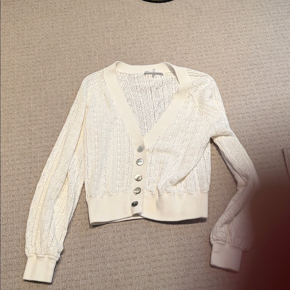Frame Denim Sweaters - Frame Denim Cream Crochet Button-Up Cardigan